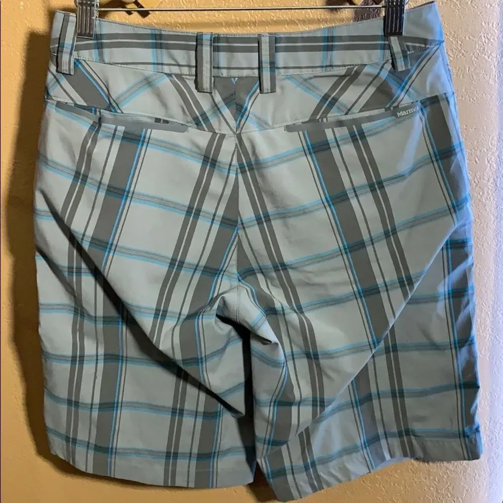 Marmot Mens Size 28 Gray Plaid Flat Front Shorts